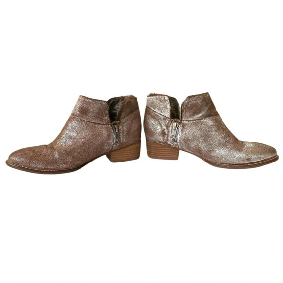 RARE Seychelles Snare Fur-lined Cozy Metallic Shimmer Bootie, Tan, Brown, Silver - Picture 7 of 12